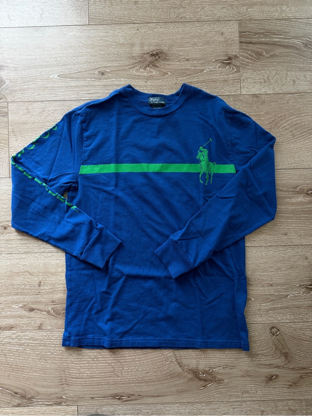 Polo Ralph Lauren Long-Sleeve Crewneck Shirt big pony- Blue with Green Stripe